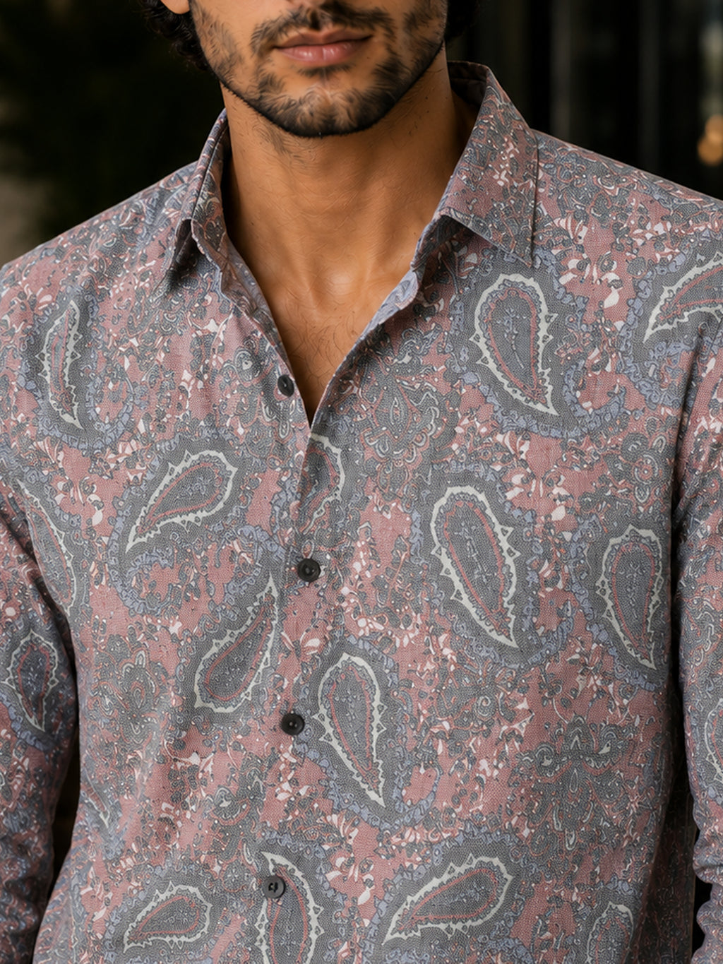 CAHOOT Men's Grey & Pink Paisley Printed Regular Fit Shirt - view 5