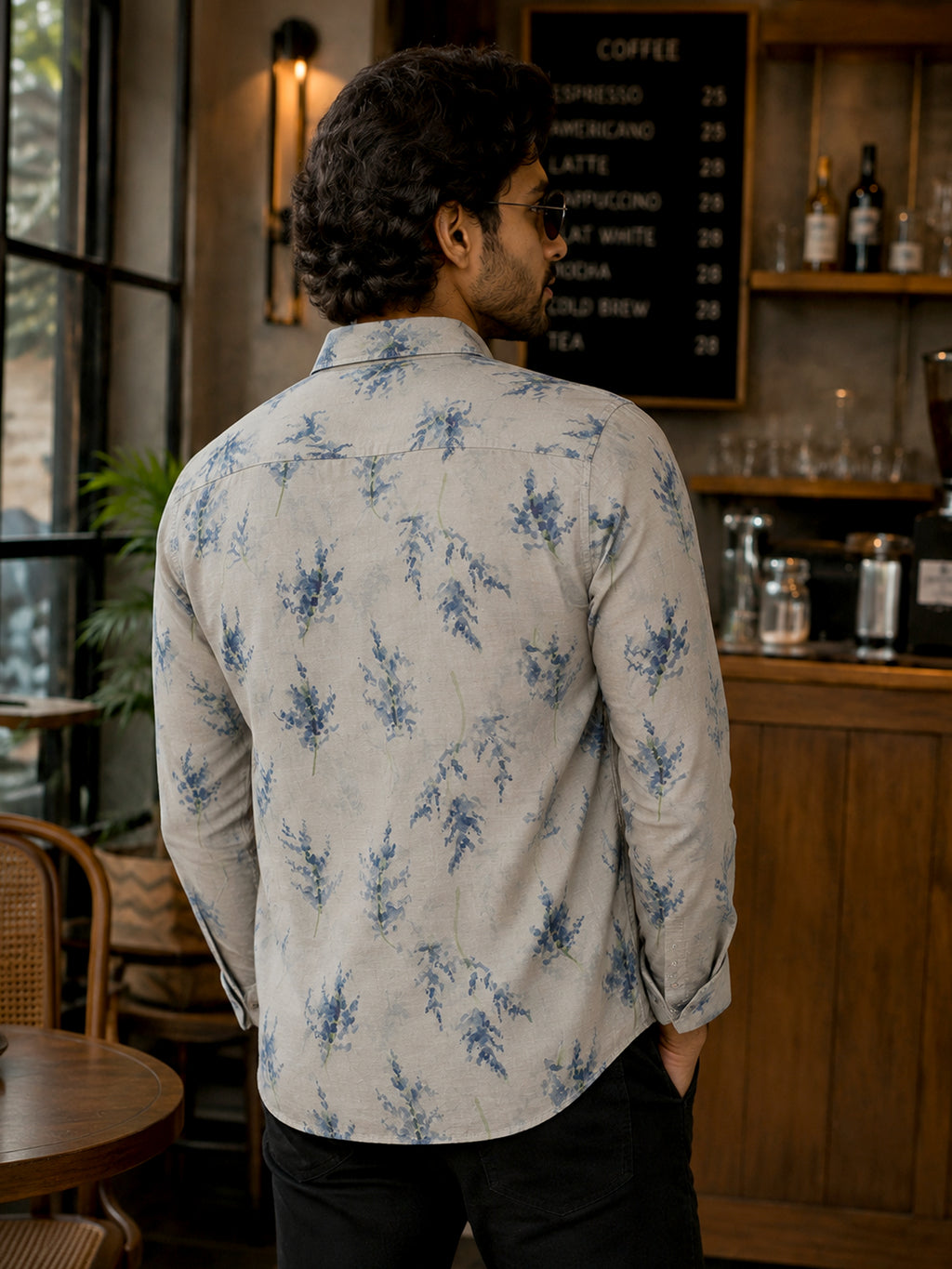 CAHOOT Men's Beige & Blue Floral Printed Regular Fit Shirt - view 3