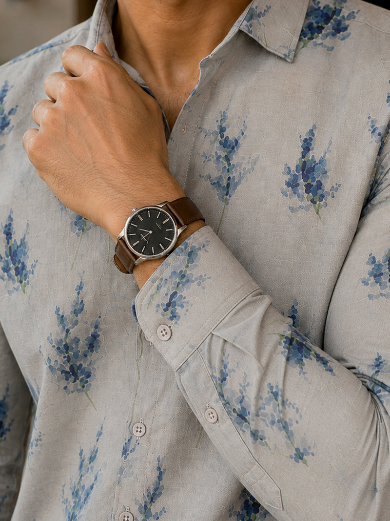 CAHOOT Men's Beige & Blue Floral Printed Regular Fit Shirt - view 6