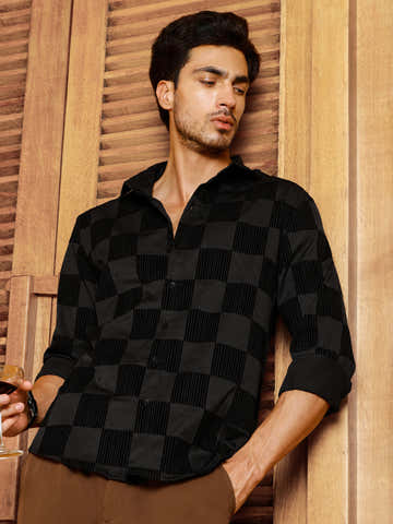 Black Jacquard Checkerboard Regular fit Shirt