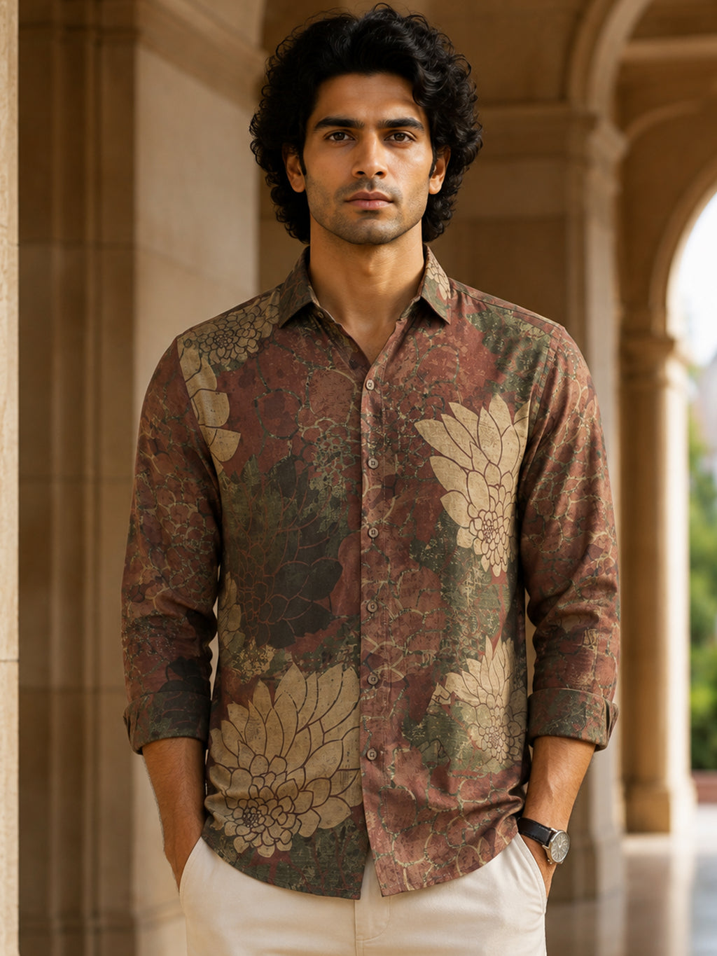 CAHOOT Men's Maroon Botanical Printed Regular Fit Shirt - view 2