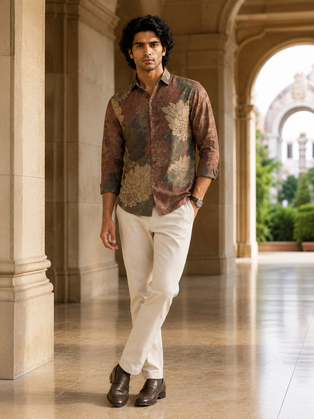 CAHOOT Men's Maroon Botanical Printed Regular Fit Shirt - view 5