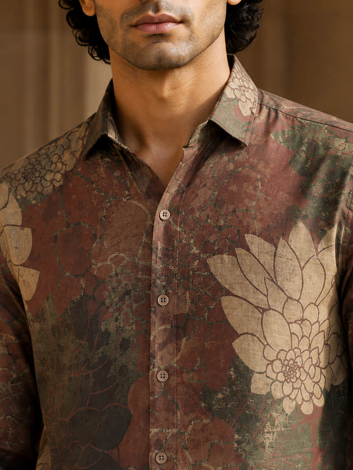 CAHOOT Men's Maroon Botanical Printed Regular Fit Shirt - view 6