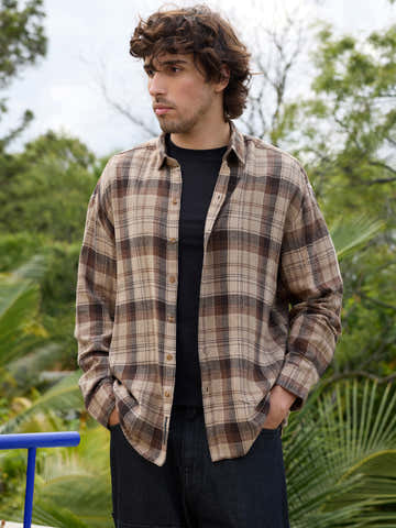 Brown Checked Oversized fit Flannel Shirt