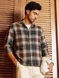 Brown Checked Oversized fit Flannel Shirt (selected)