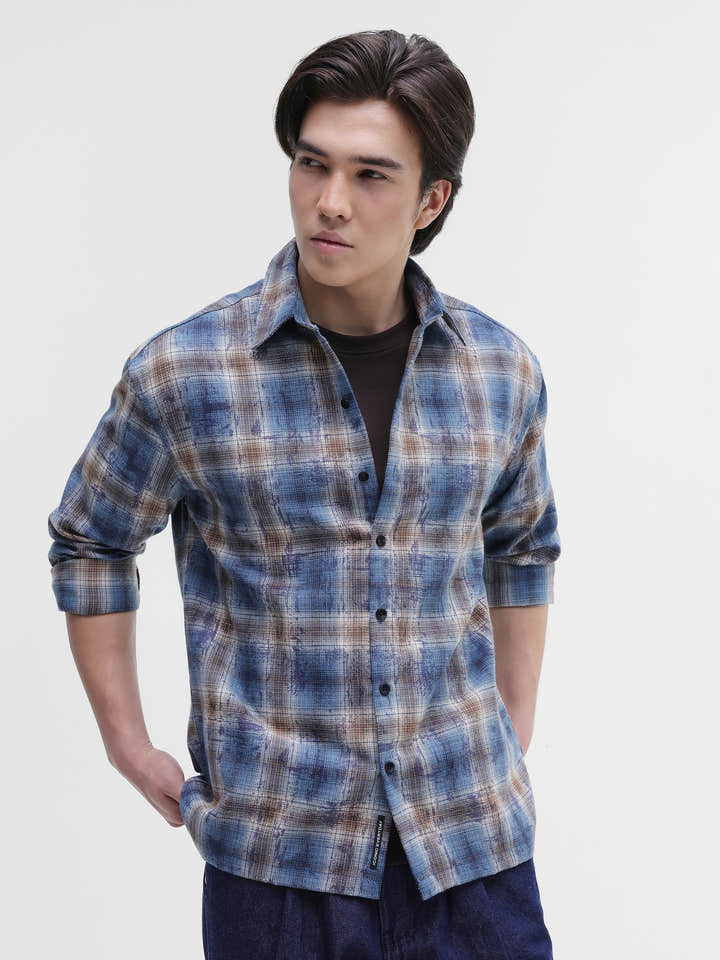 Blue Checked Oversized fit Flannel Shirt
