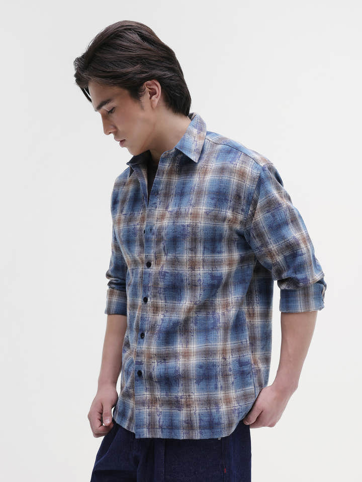 Blue Checked Oversized fit Flannel Shirt