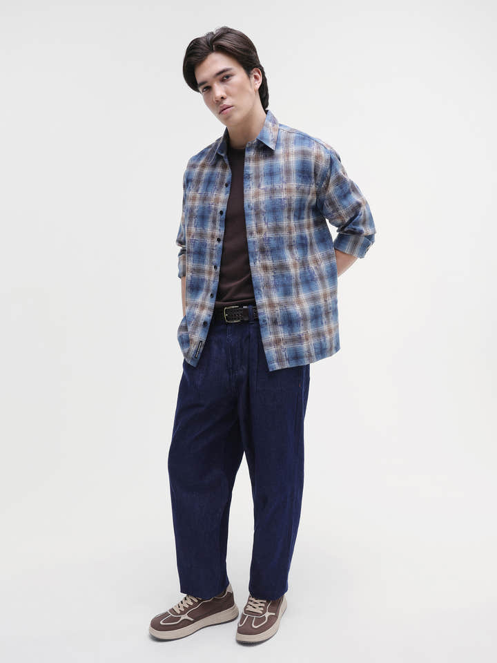 Blue Checked Oversized fit Flannel Shirt