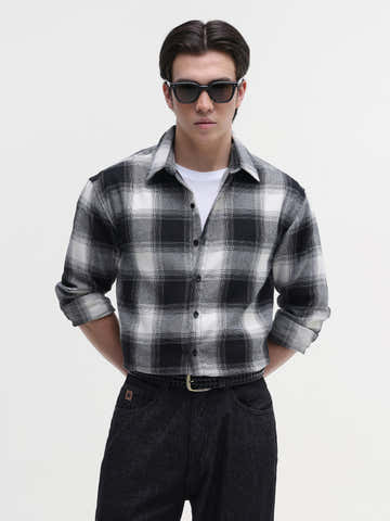 Black & white Checked Cotton Oversized Fit Shirt