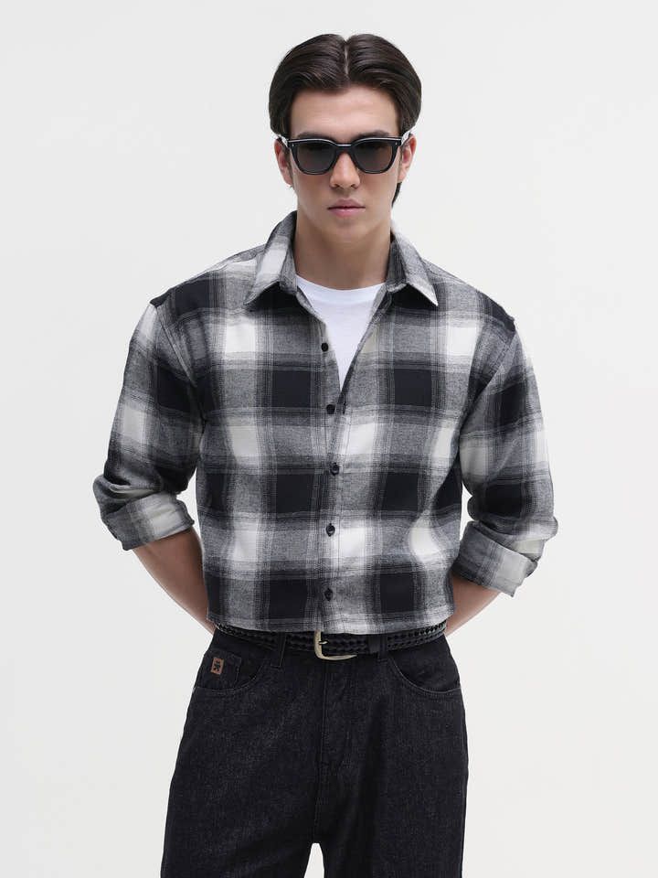 Black & white Checked Cotton Oversized Fit Shirt