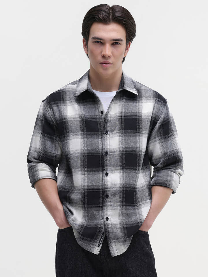 Black & white Checked Cotton Oversized Fit Shirt