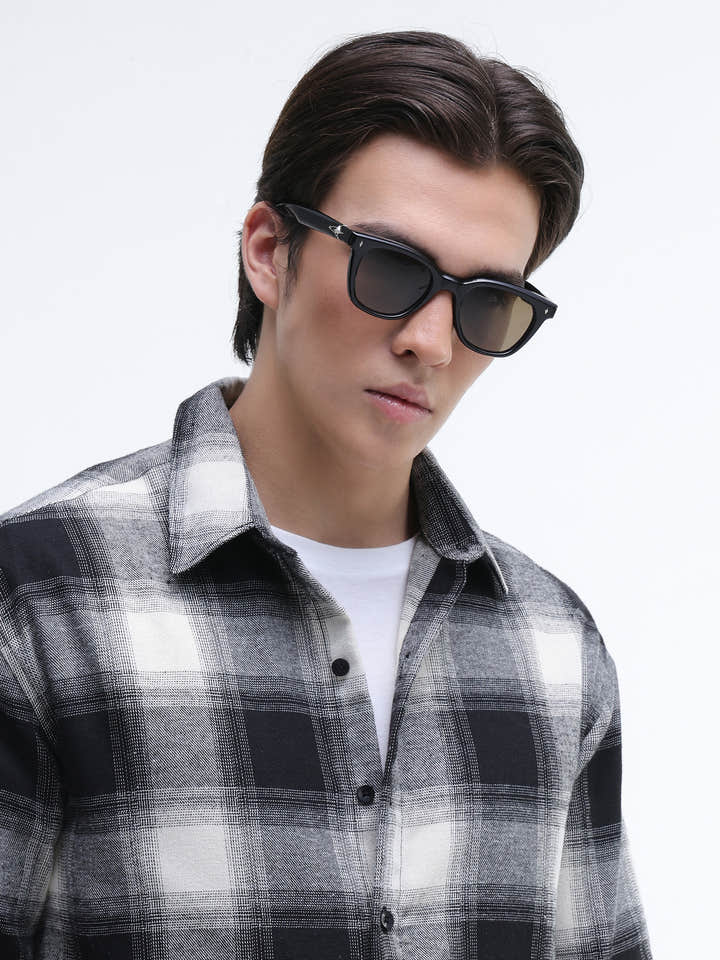 Black & white Checked Cotton Oversized Fit Shirt