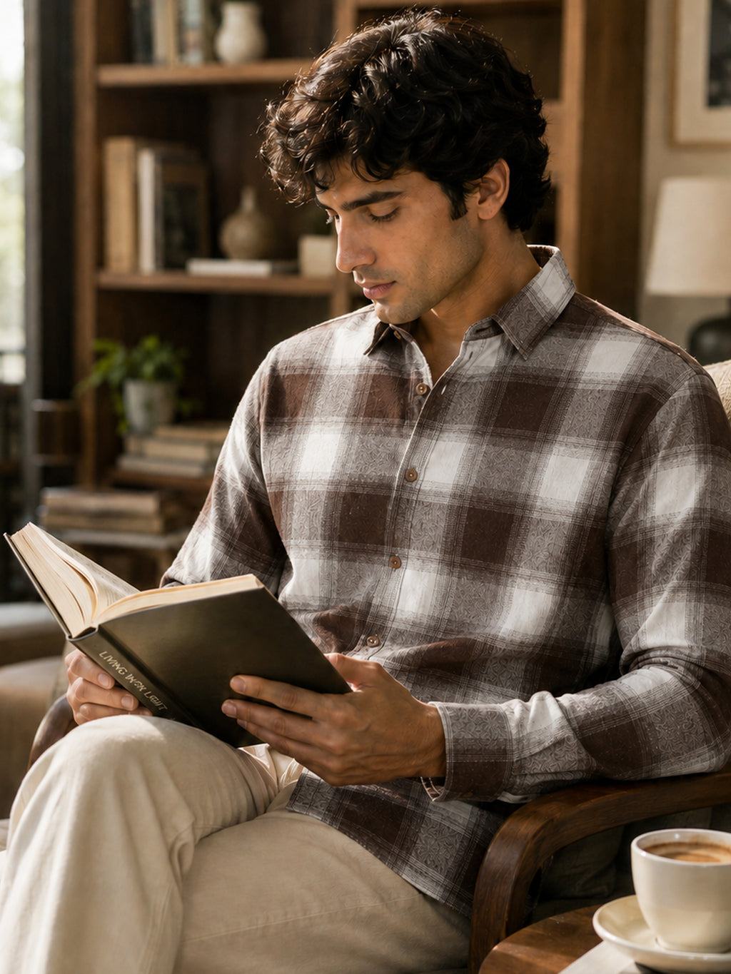 CAHOOT Men's Brown & Off-White Checkered Oversized Fit Shirt - view 1