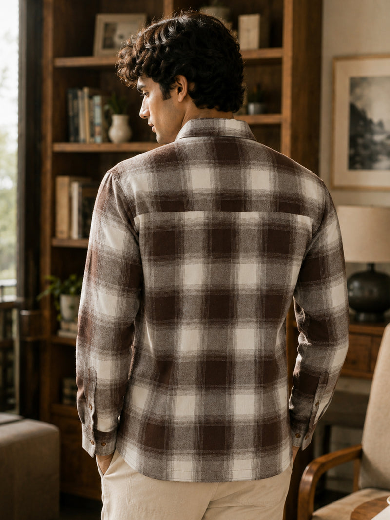 CAHOOT Men's Brown & Off-White Checkered Oversized Fit Shirt - view 4