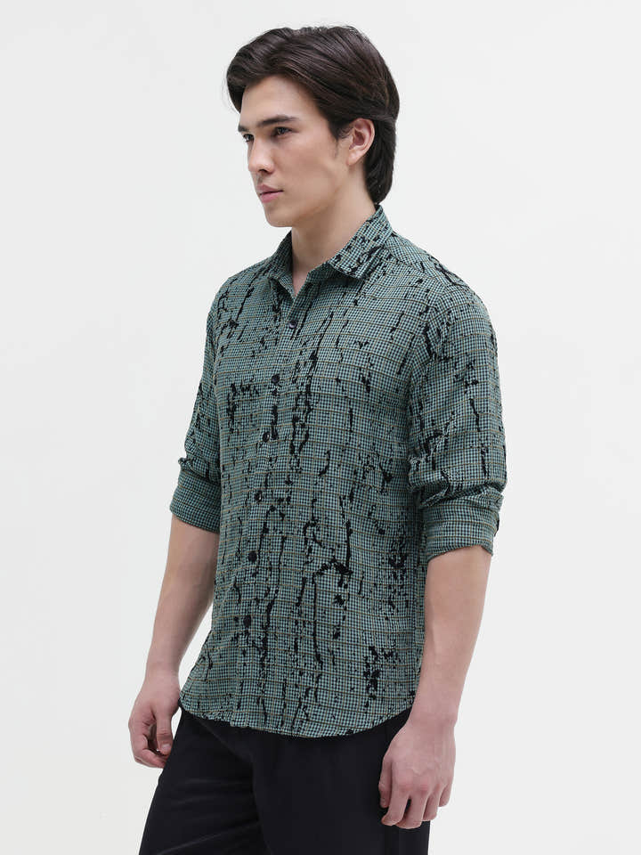 All Over Flock Printed Regular Fit Shirt