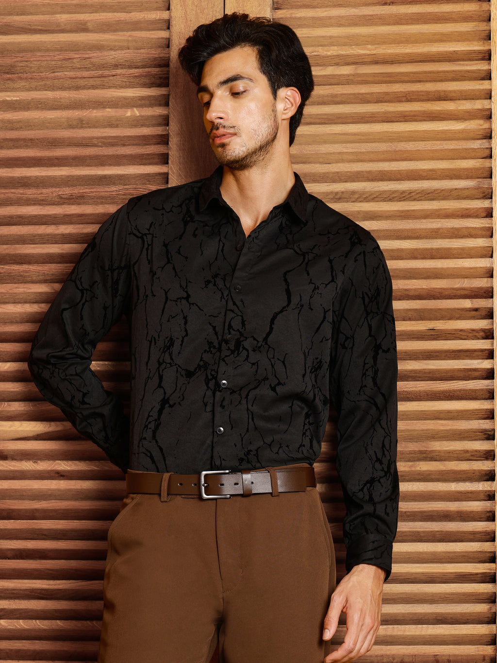 CAHOOT Men's Black Self Design Shirt - view 3