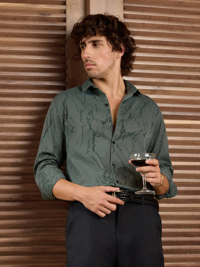 CAHOOT Men's Green Self Design Shirt - view 1