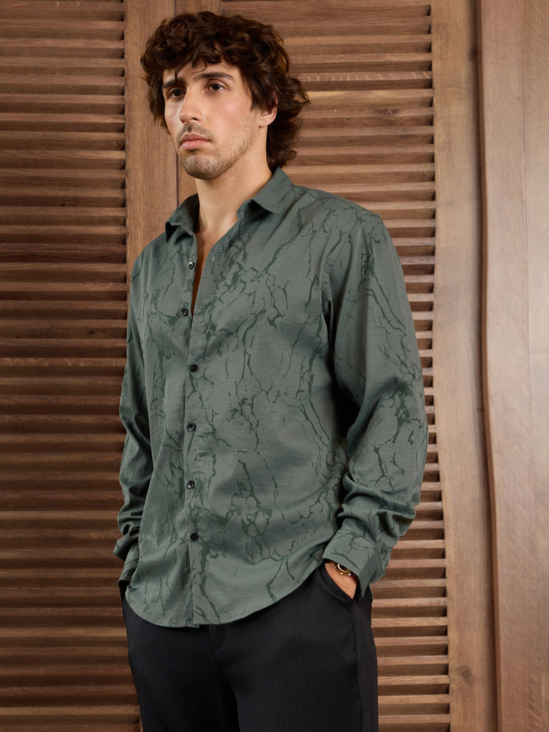 CAHOOT Men's Green Self Design Shirt - view 4