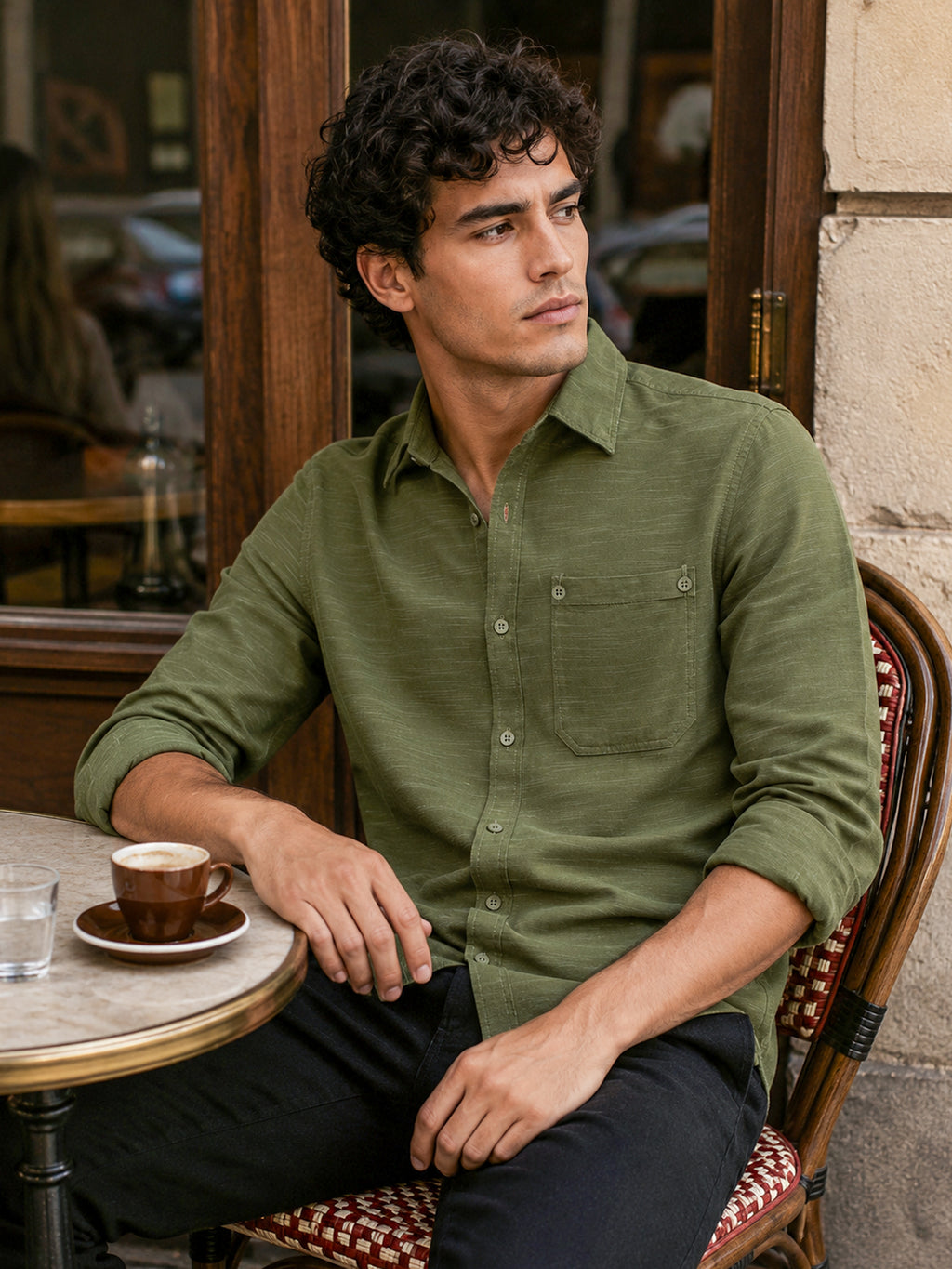 CAHOOT Green Solid Cotton-Rayon Shirt With Patch Pocket - view 1