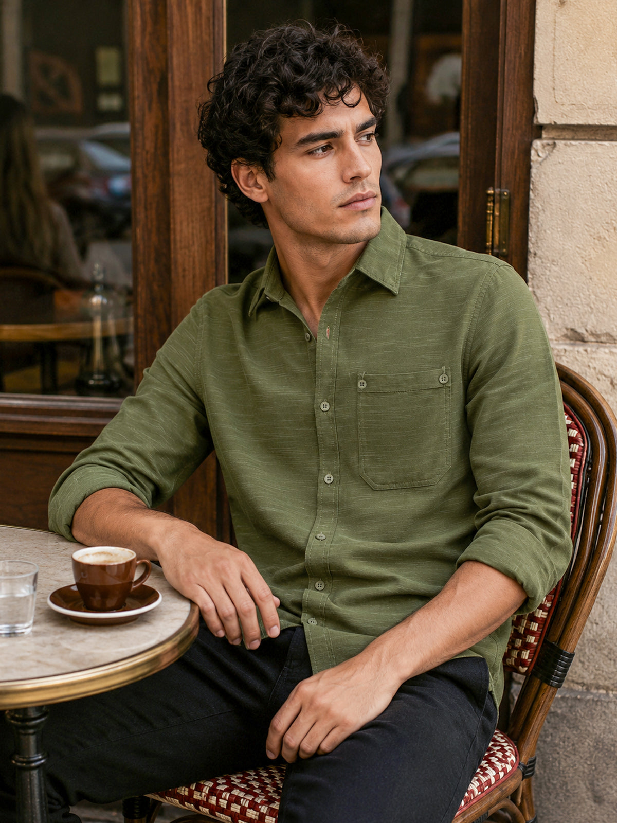 CAHOOT Green Solid Cotton-Rayon Shirt With Patch Pocket - view 1