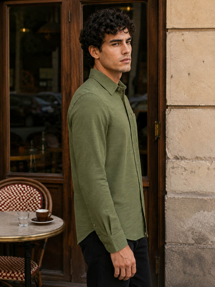 CAHOOT Green Solid Cotton-Rayon Shirt With Patch Pocket - view 2