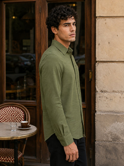 CAHOOT Green Solid Cotton-Rayon Shirt With Patch Pocket - view 2