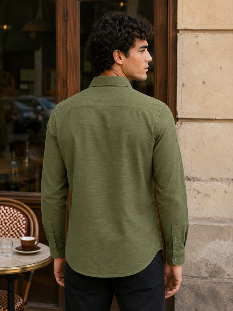 CAHOOT Green Solid Cotton-Rayon Shirt With Patch Pocket - view 3