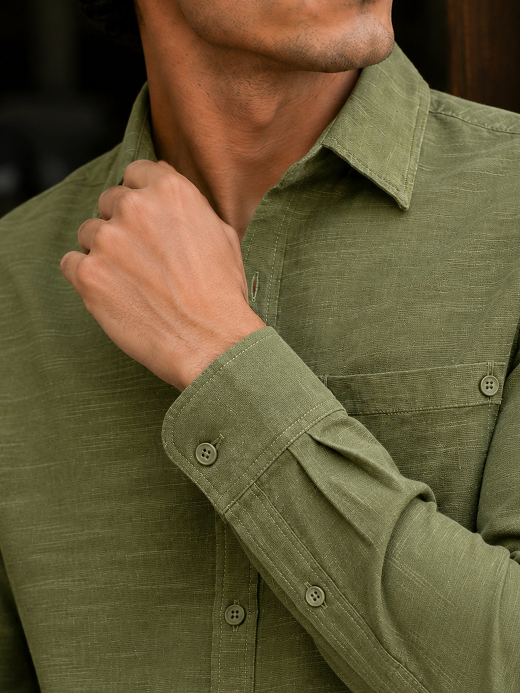 CAHOOT Green Solid Cotton-Rayon Shirt With Patch Pocket - view 6