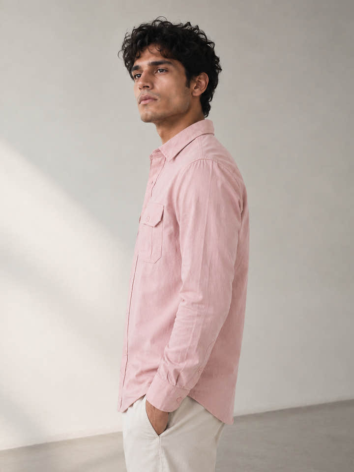 CAHOOT Men's Light Pink Solid Shirt - view 2