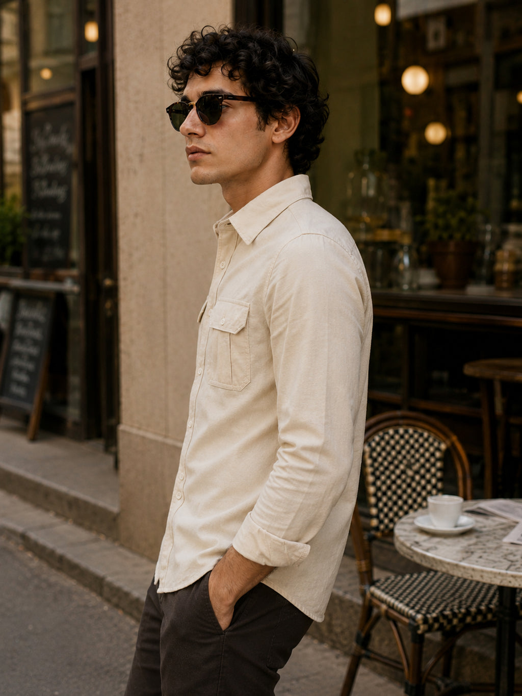 CAHOOT Light Beige Cotton-Rayon Shirt With Twin Utility Pockets - view 2
