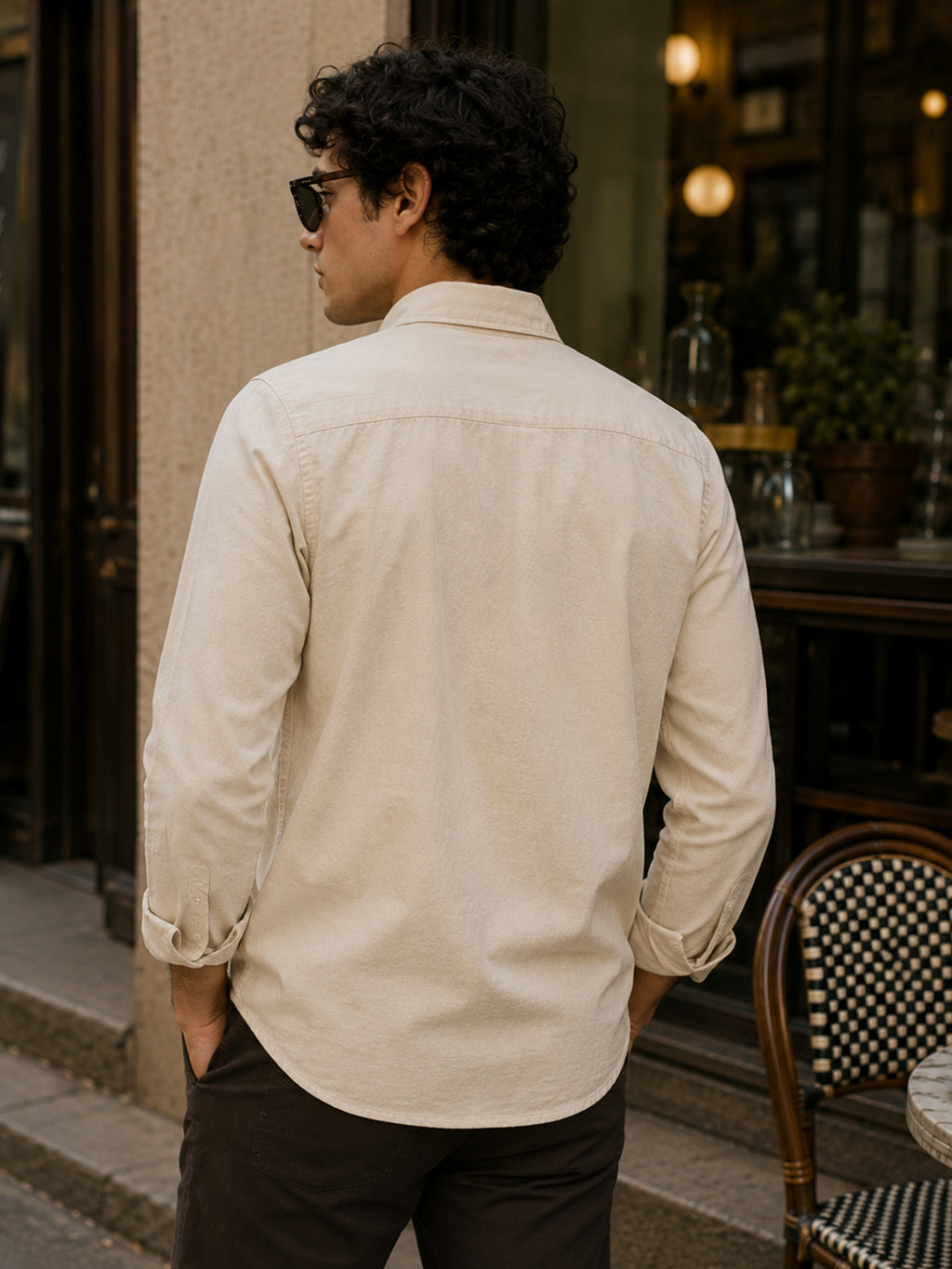 CAHOOT Light Beige Cotton-Rayon Shirt With Twin Utility Pockets - view 3