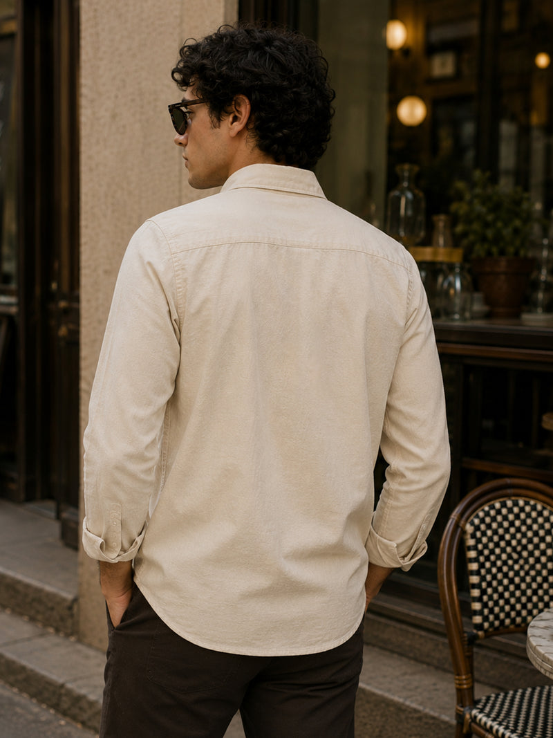 CAHOOT Light Beige Cotton-Rayon Shirt With Twin Utility Pockets - view 3