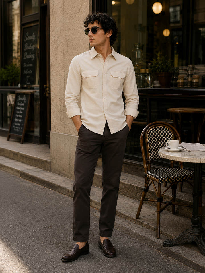 CAHOOT Light Beige Cotton-Rayon Shirt With Twin Utility Pockets - view 4