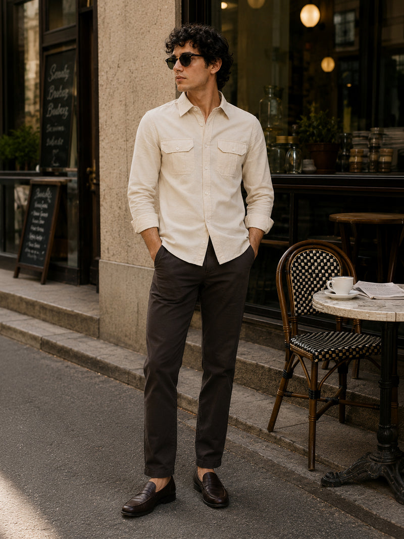 CAHOOT Light Beige Cotton-Rayon Shirt With Twin Utility Pockets - view 4