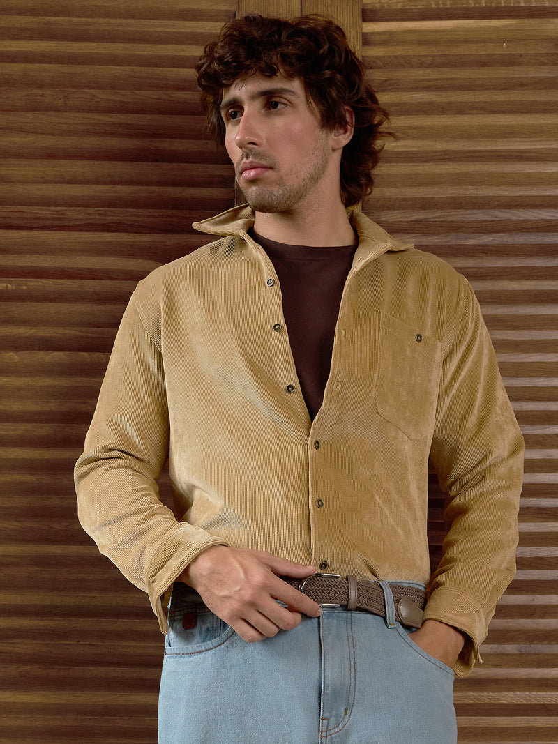 CAHOOT Men's Beige Solid Shirt - view 6
