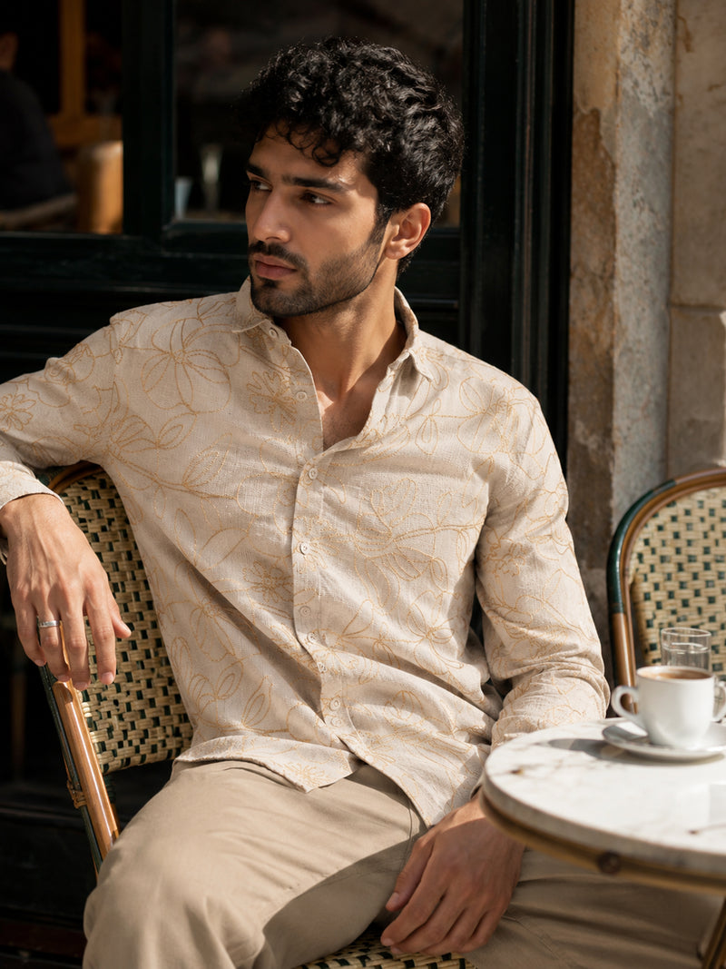 CAHOOT Men's Light Beige Embroidered Shirt - view 1