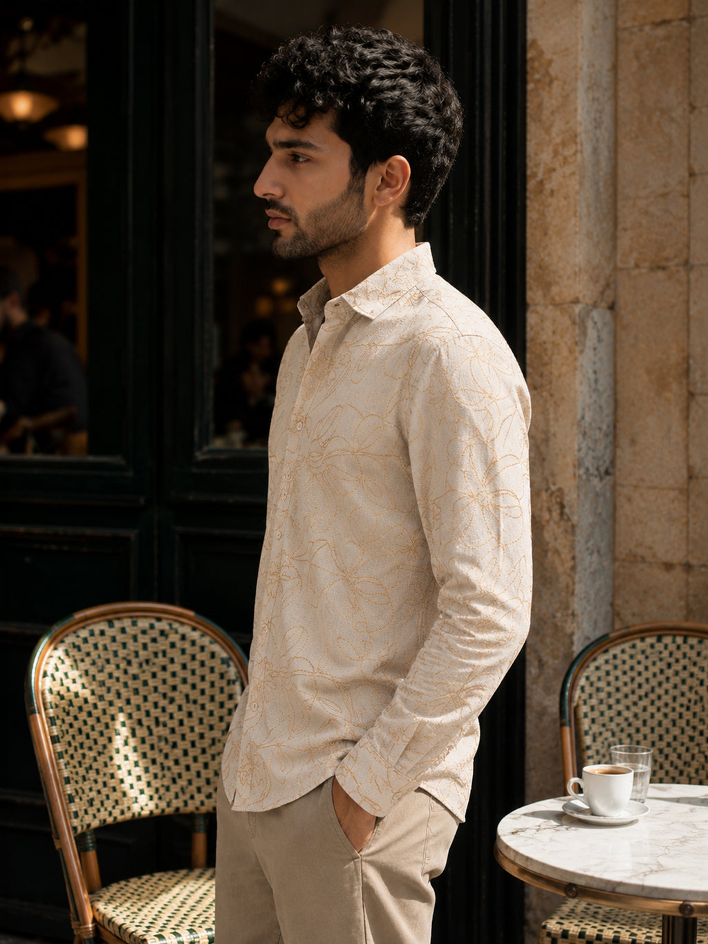 CAHOOT Men's Light Beige Embroidered Shirt - view 2