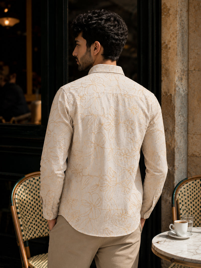 CAHOOT Men's Light Beige Embroidered Shirt - view 3