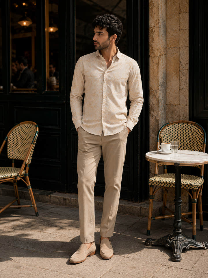 CAHOOT Men's Light Beige Embroidered Shirt - view 4