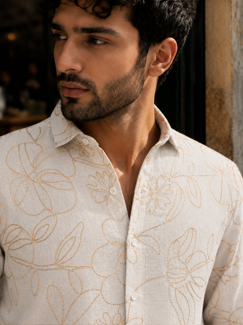 CAHOOT Men's Light Beige Embroidered Shirt - view 5