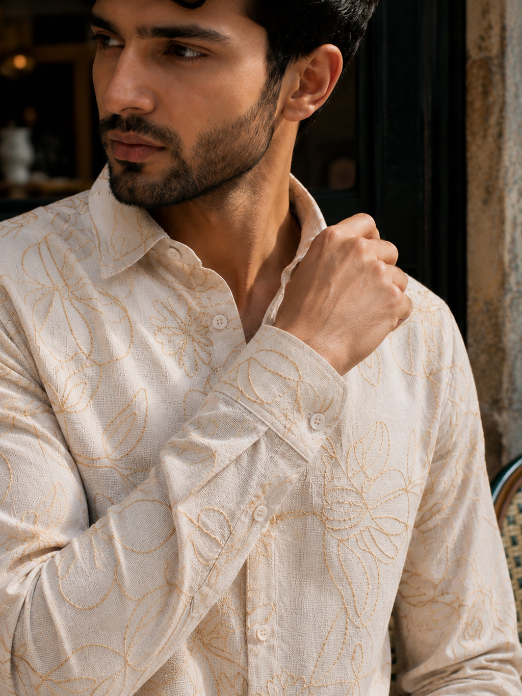 CAHOOT Men's Light Beige Embroidered Shirt - view 6