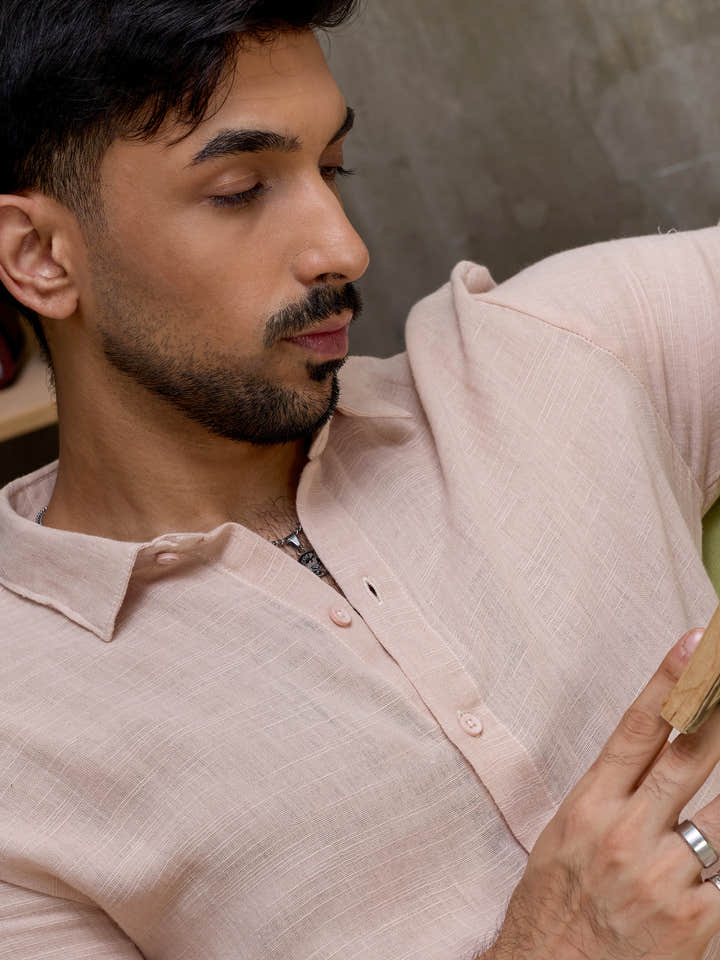 Cahoot Men's Blush Pink Muslin Breezy-Weave Shirt - view 10