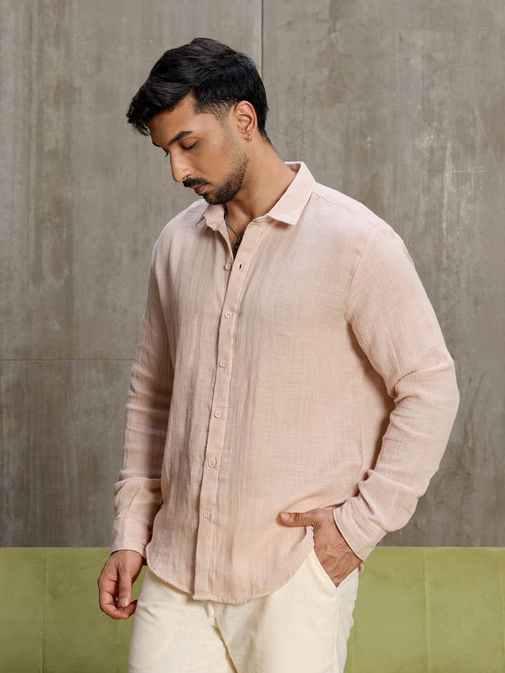 Cahoot Men's Blush Pink Muslin Breezy-Weave Shirt - view 5