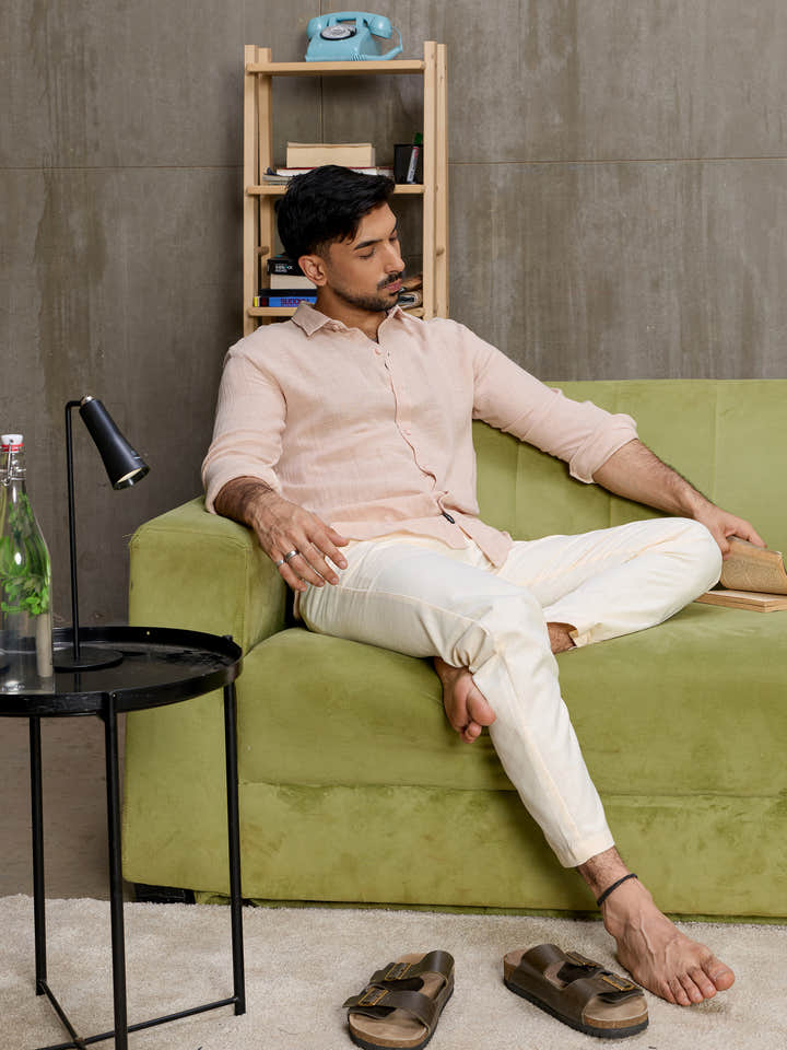 Cahoot Men's Blush Pink Muslin Breezy-Weave Shirt - view 6