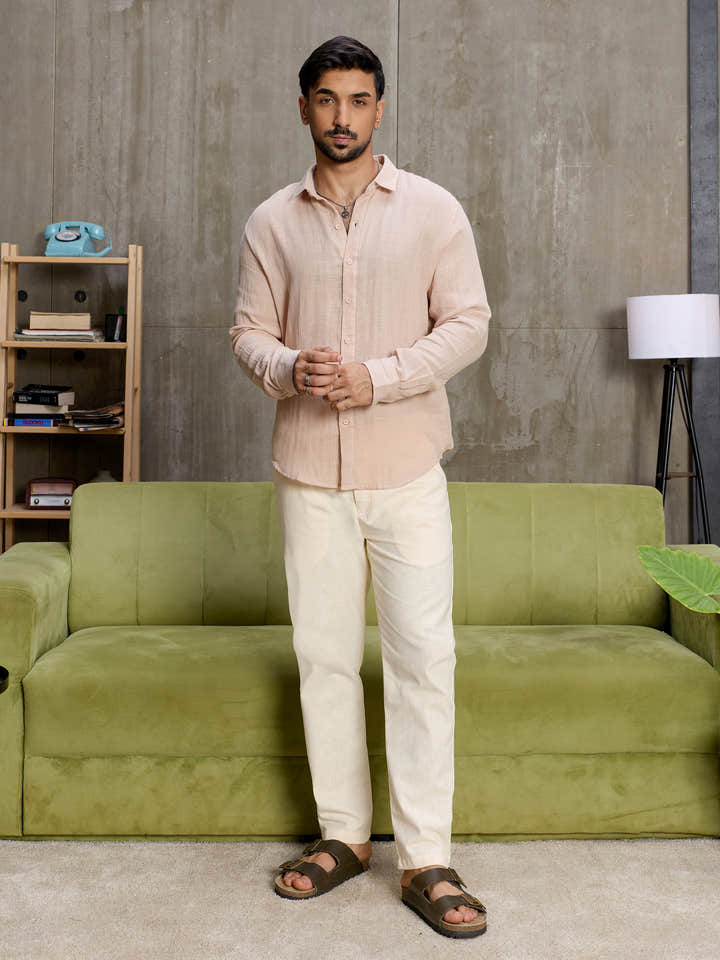 Cahoot Men's Blush Pink Muslin Breezy-Weave Shirt - view 8