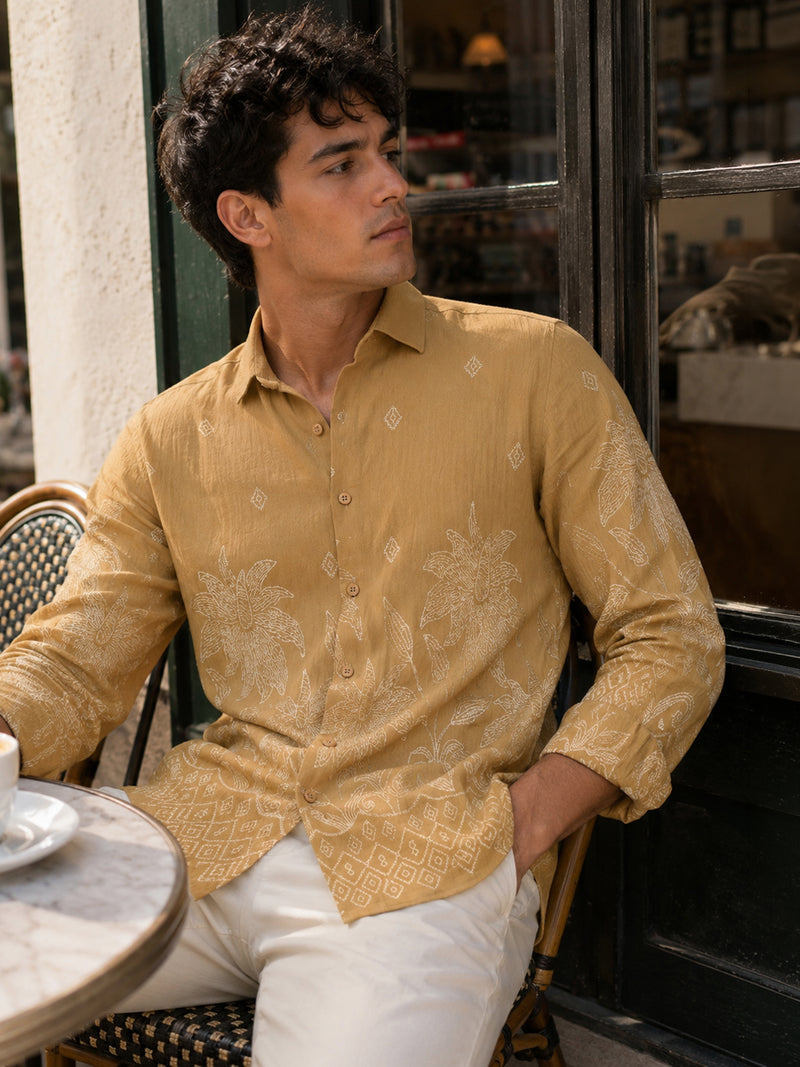 CAHOOT Men's Camel Brown Printed Shirt - view 1