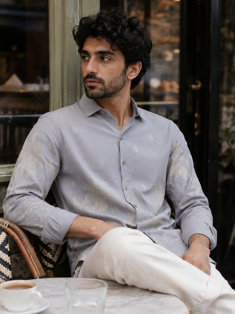 CAHOOT Men's Charcoal Grey Printed Shirt - view 1