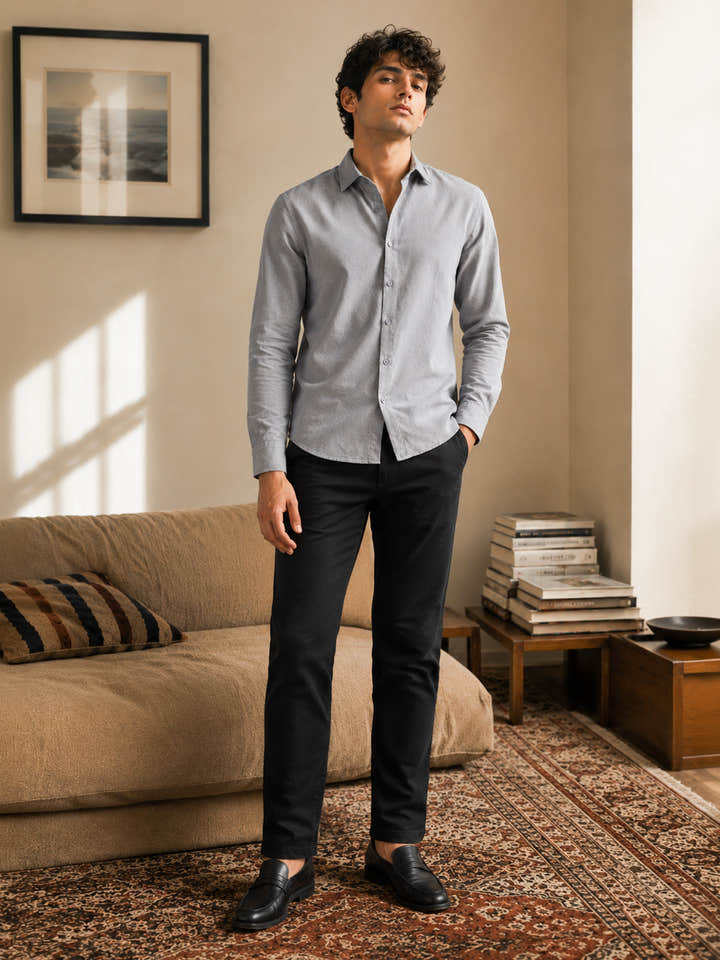 Grey Suede Finish shirt with elbow patch