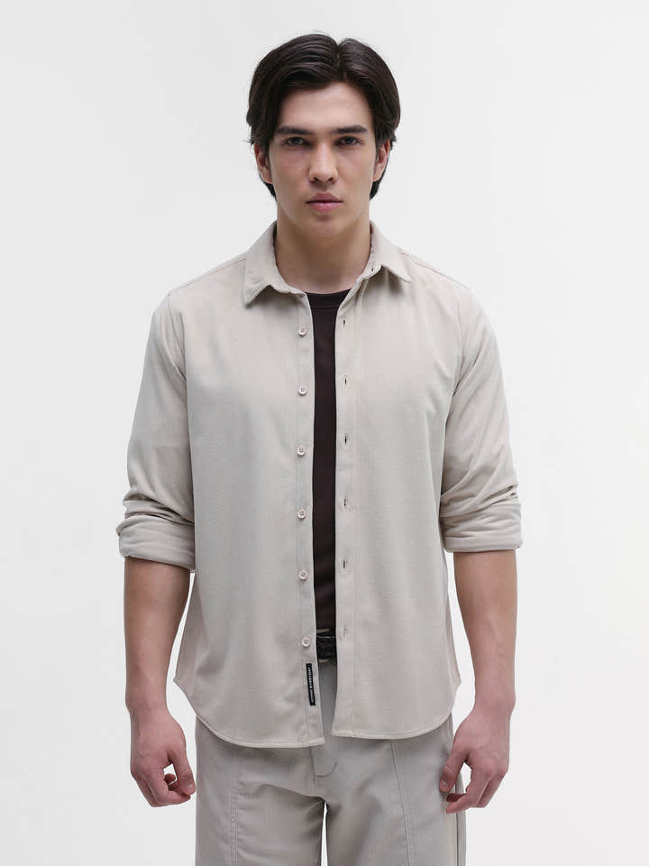 Solid Textured Regular Fit Shirt