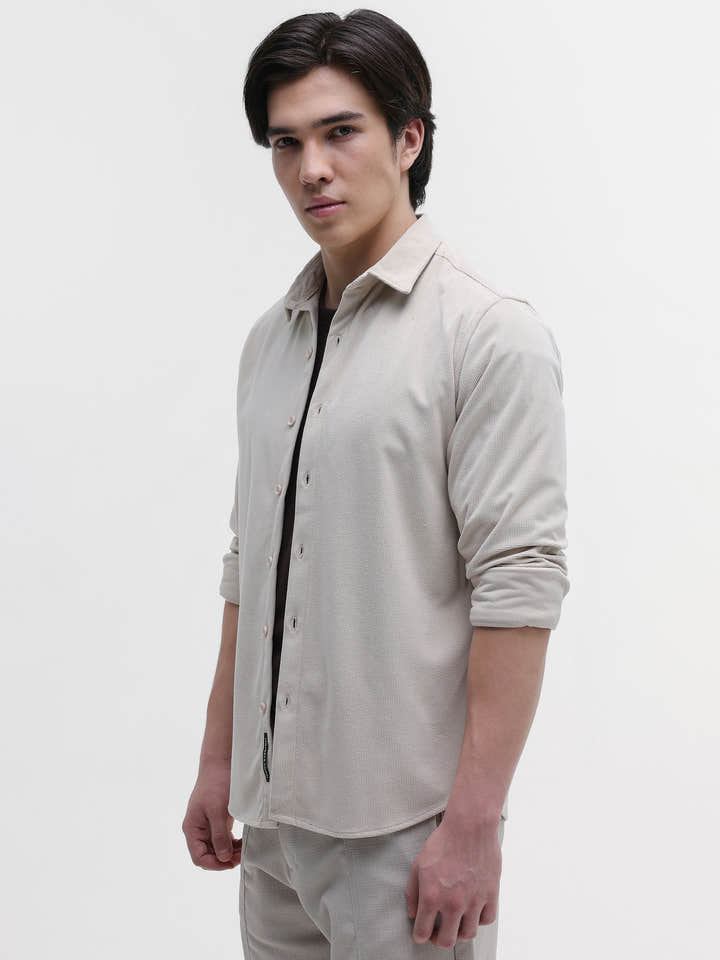 Solid Textured Regular Fit Shirt